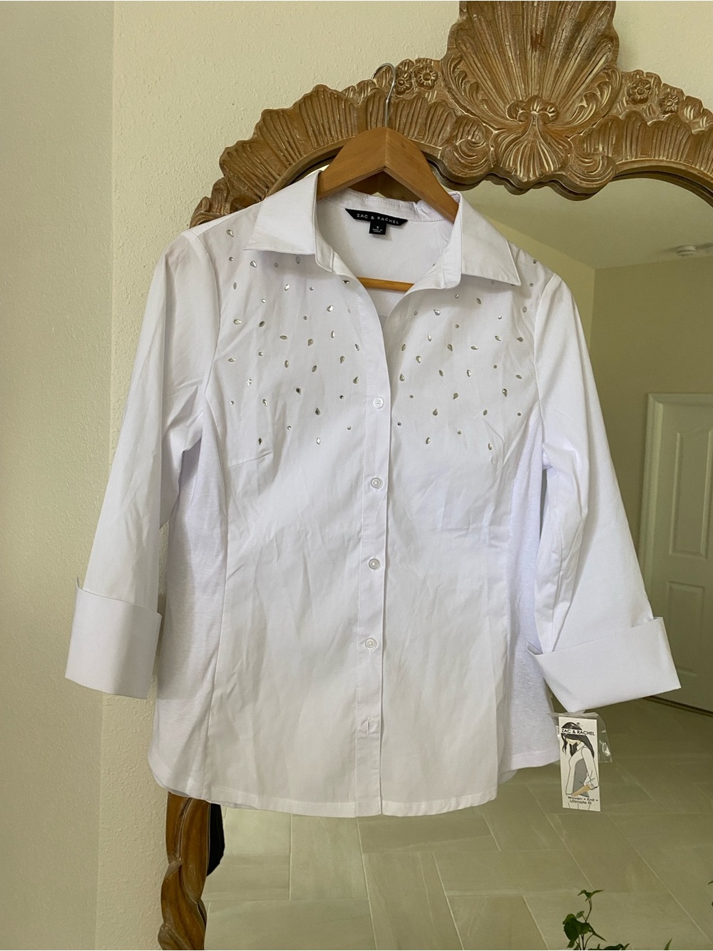 Zac & Rachel White Button-Down Shirt with Crystal Accents
